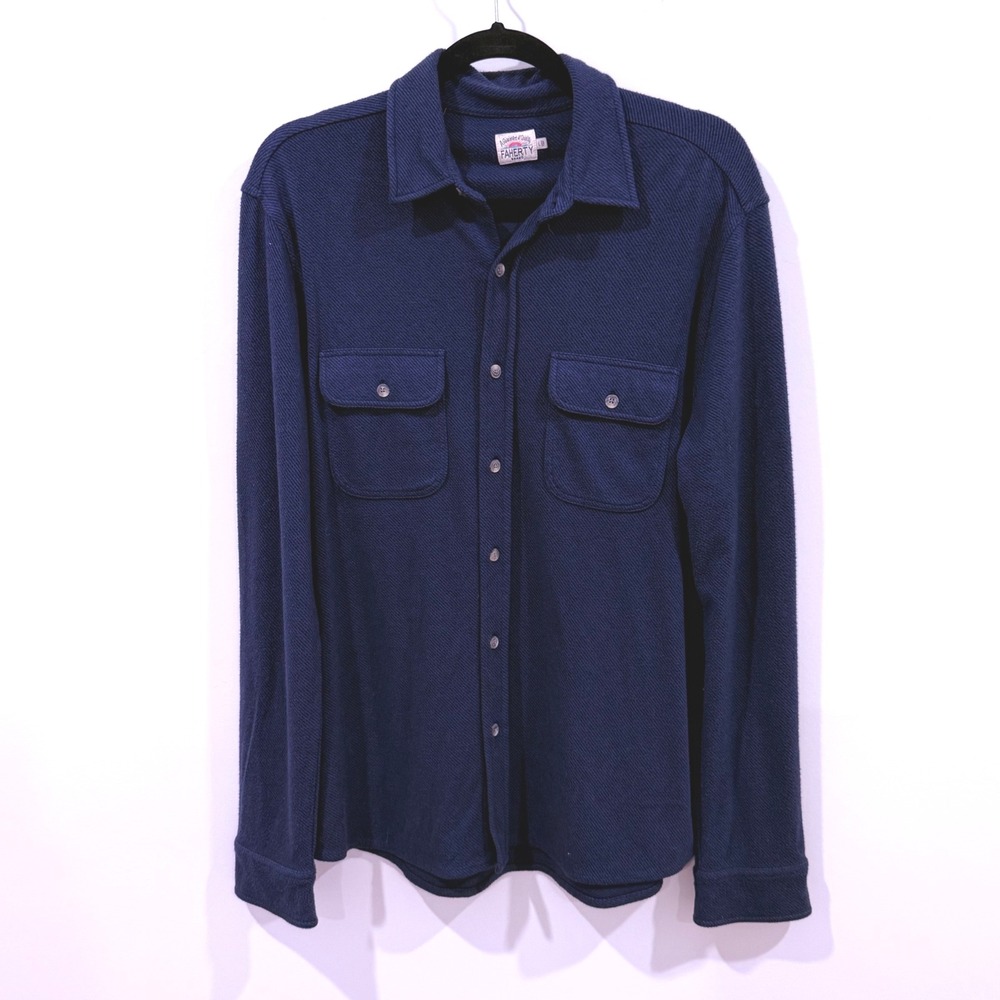 FAHERTY BRAND Mens Long Sleeve Textured Button Up Shirt Navy Blue Size L